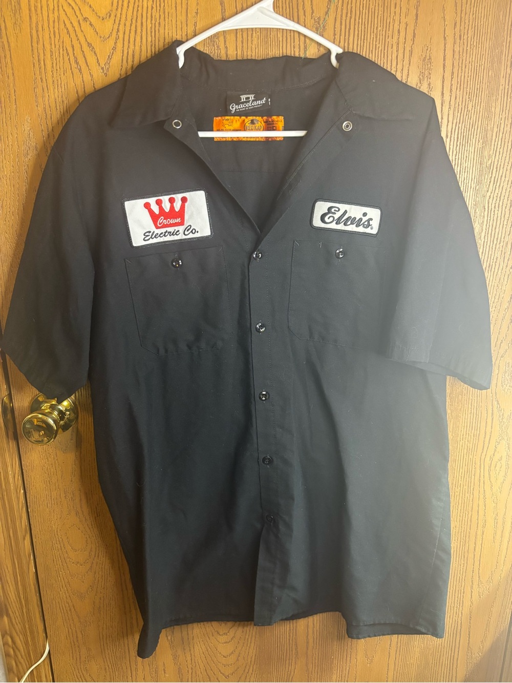 Elvis Presley Graceland “Crown Electric Co” Black Button Down Collared Shirt Sz